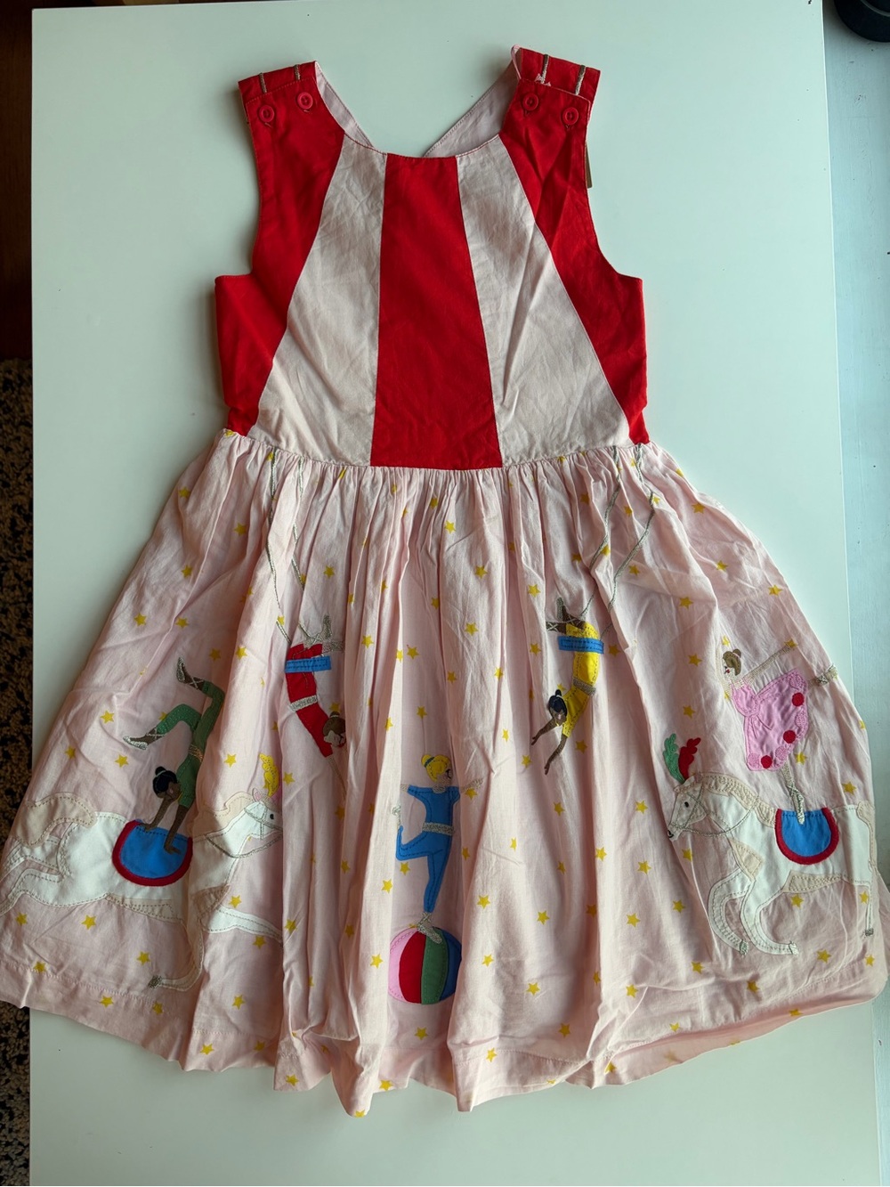 Mini Boden 9-10Y NWT Circus Stripe Dress in Red & Light Pink